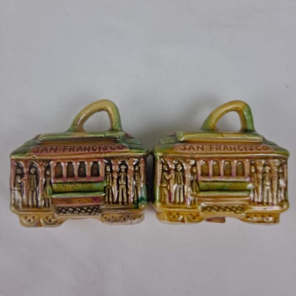 San Francisco Trolley Cars Salt & Pepper Shaker Set Ceramic Vintage - Picture 7 of 12